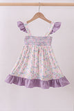Purple floral smocked ruffle dress - Aaria Tees Aaria Tees