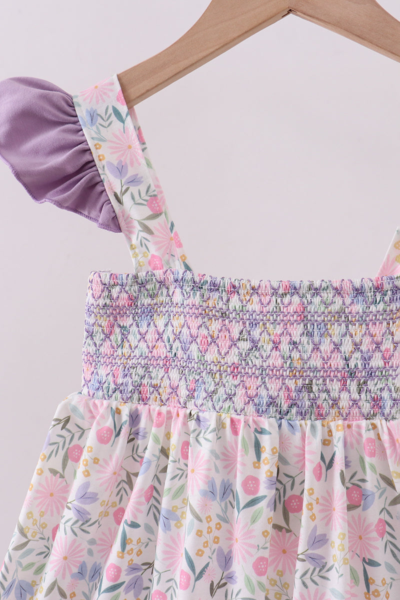 Purple floral smocked ruffle dress - Aaria Tees Aaria Tees