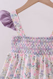 Purple floral smocked ruffle dress - Aaria Tees Aaria Tees