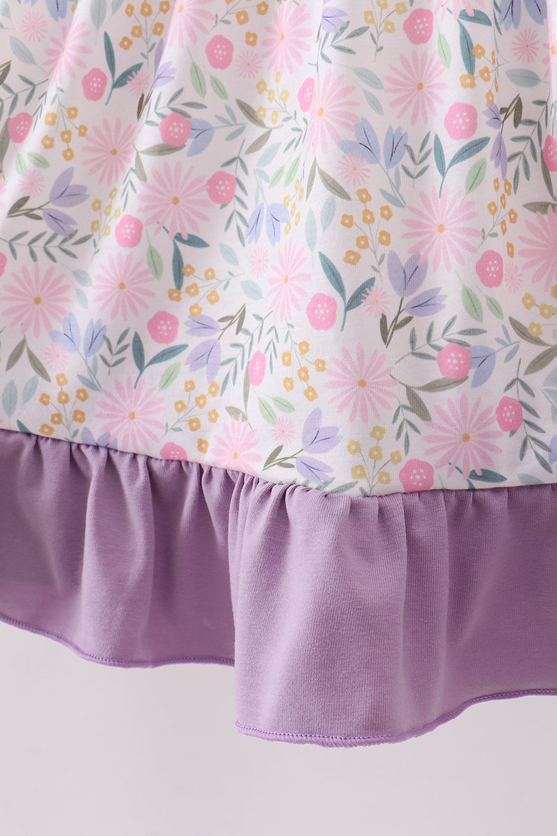 Purple floral smocked ruffle dress - Aaria Tees Aaria Tees