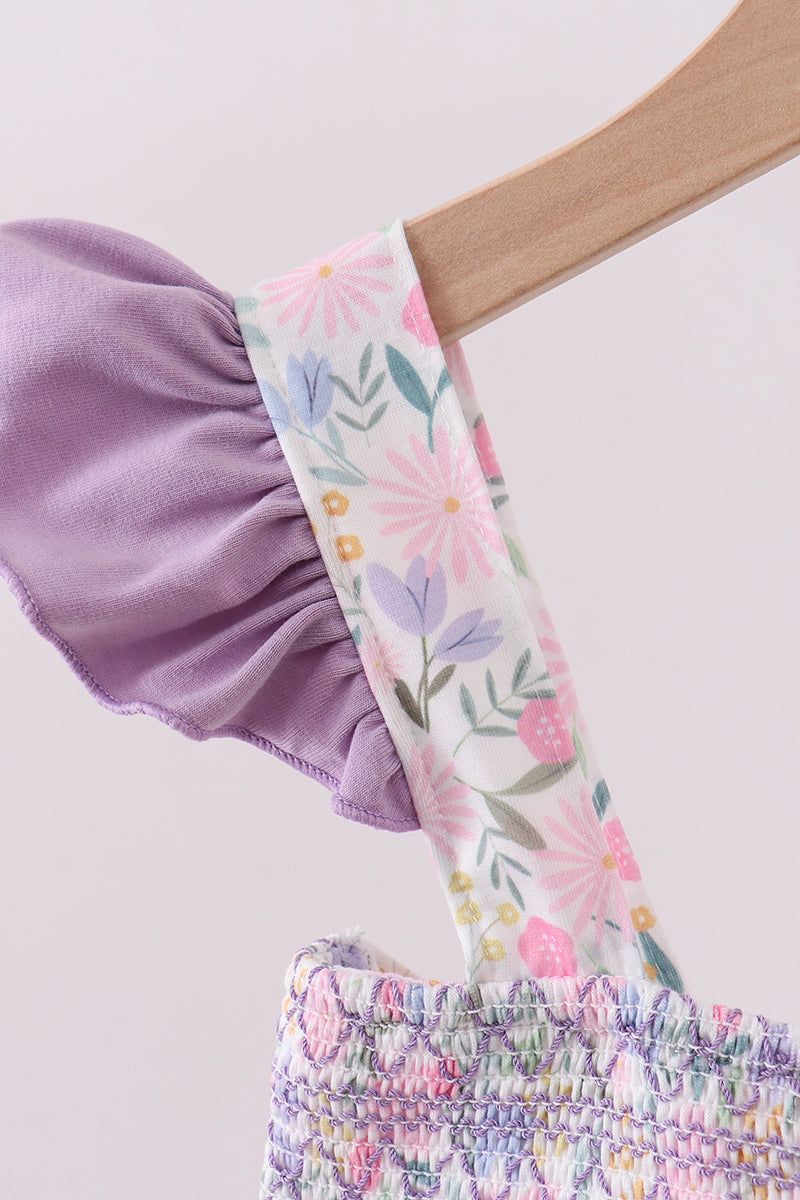 Purple floral smocked ruffle dress - Aaria Tees Aaria Tees