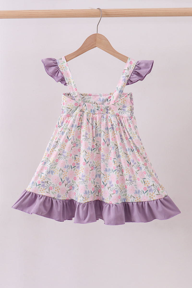 Purple floral smocked ruffle dress - Aaria Tees Aaria Tees