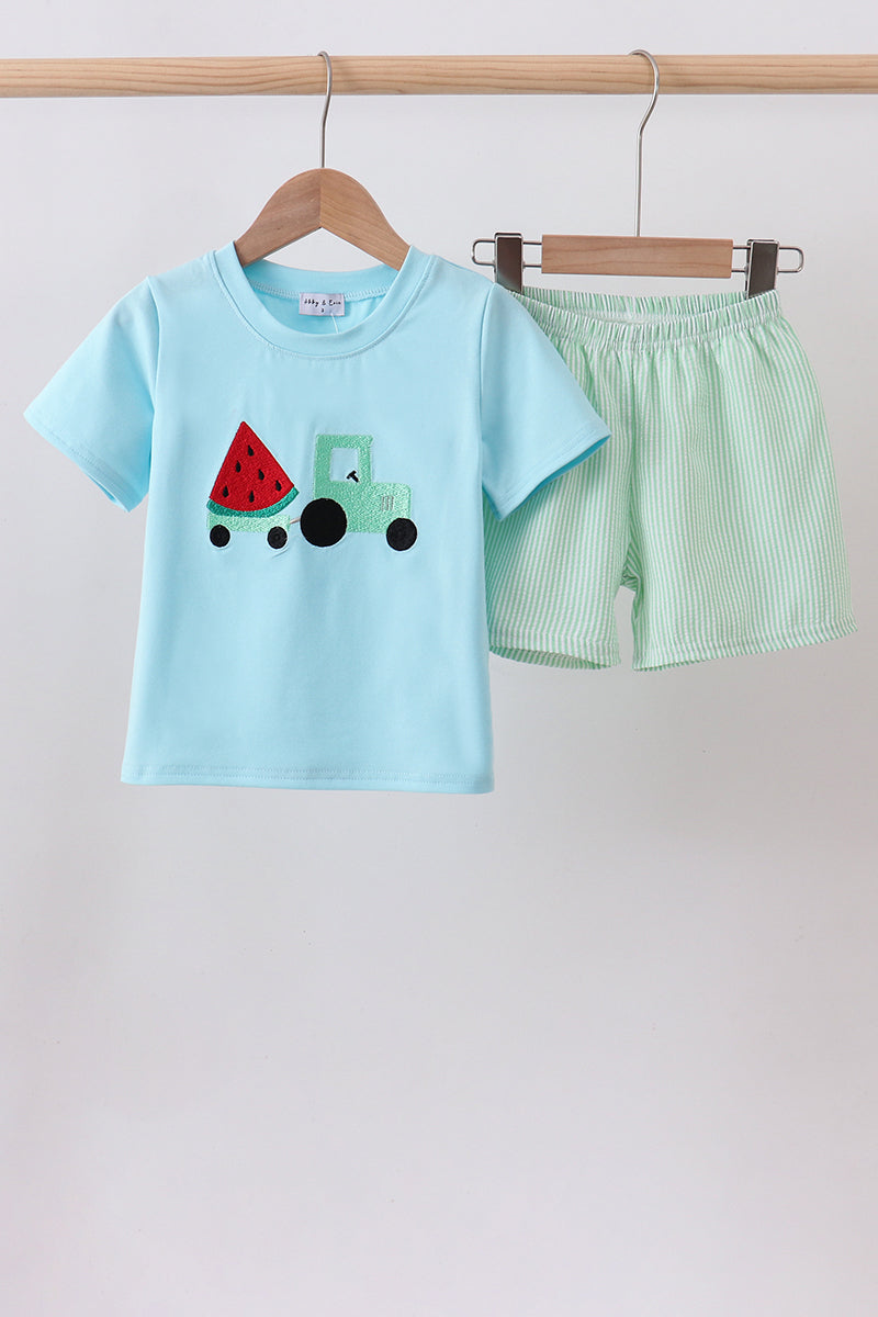 Blue watermelon truck seersucker shorts set - Aaria Tees Aaria Tees