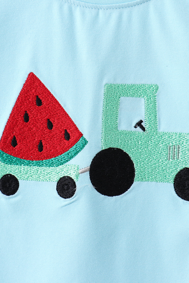Blue watermelon truck seersucker shorts set - Aaria Tees Aaria Tees