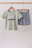 Green farm animal embroidery shorts set - Aaria Tees Aaria Tees