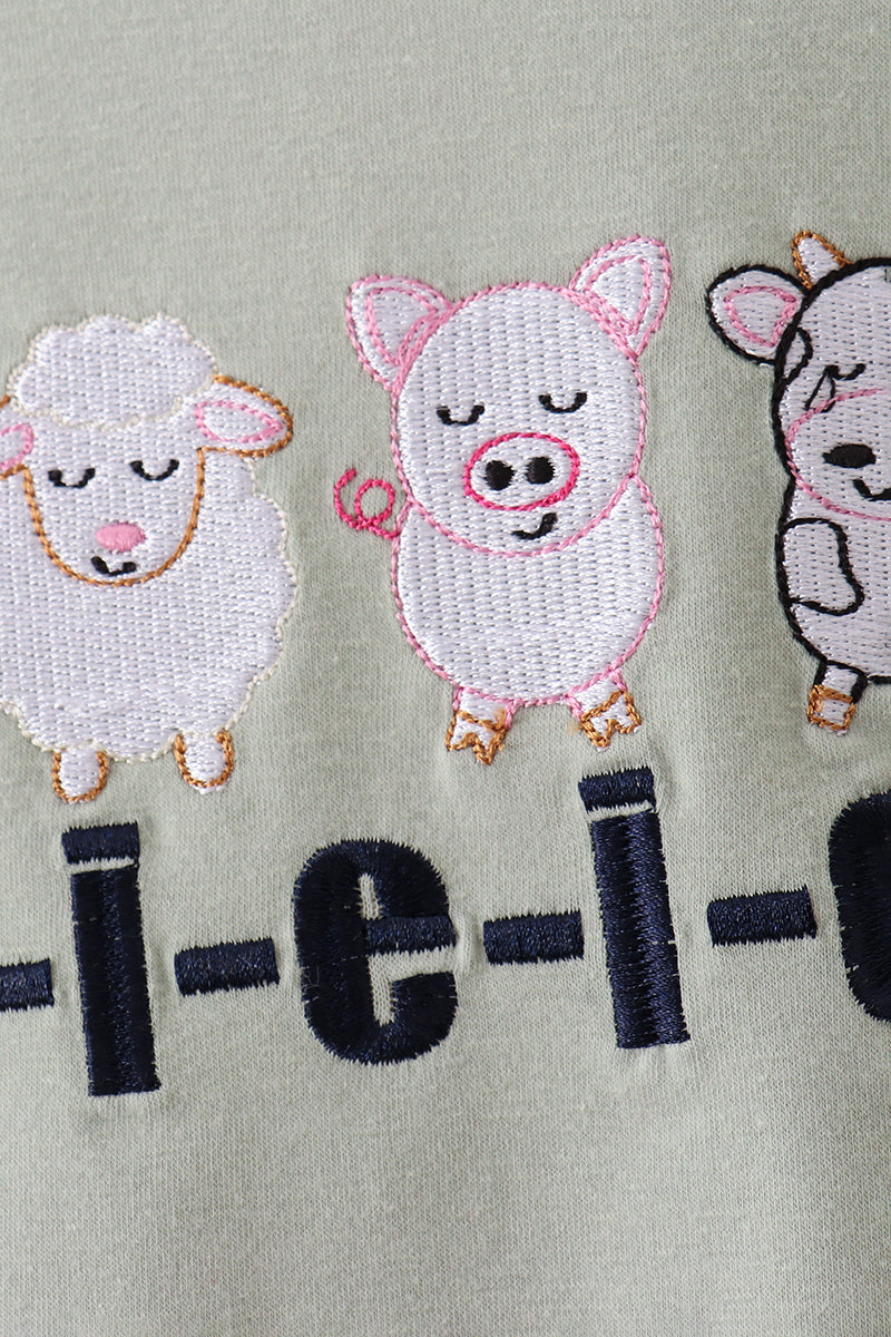 Green farm animal embroidery shorts set - Aaria Tees Aaria Tees