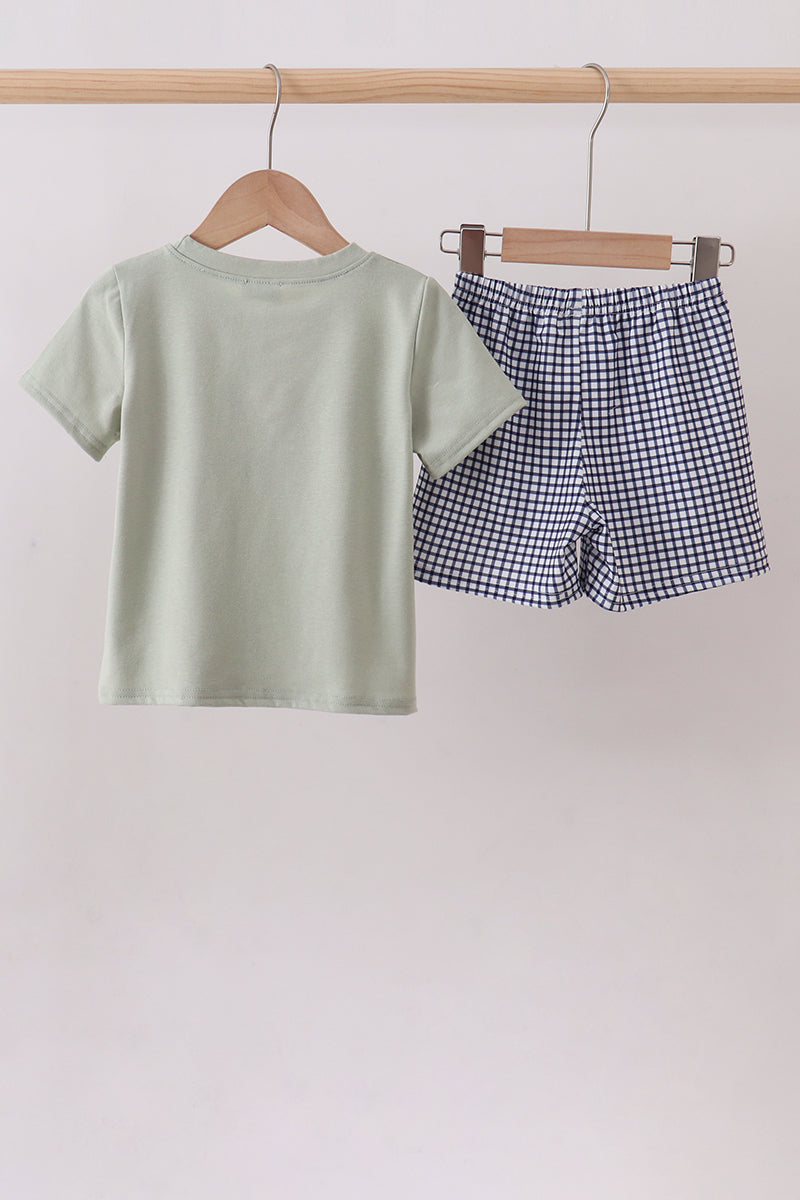 Green farm animal embroidery shorts set - Aaria Tees Aaria Tees