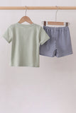 Green farm animal embroidery shorts set - Aaria Tees Aaria Tees