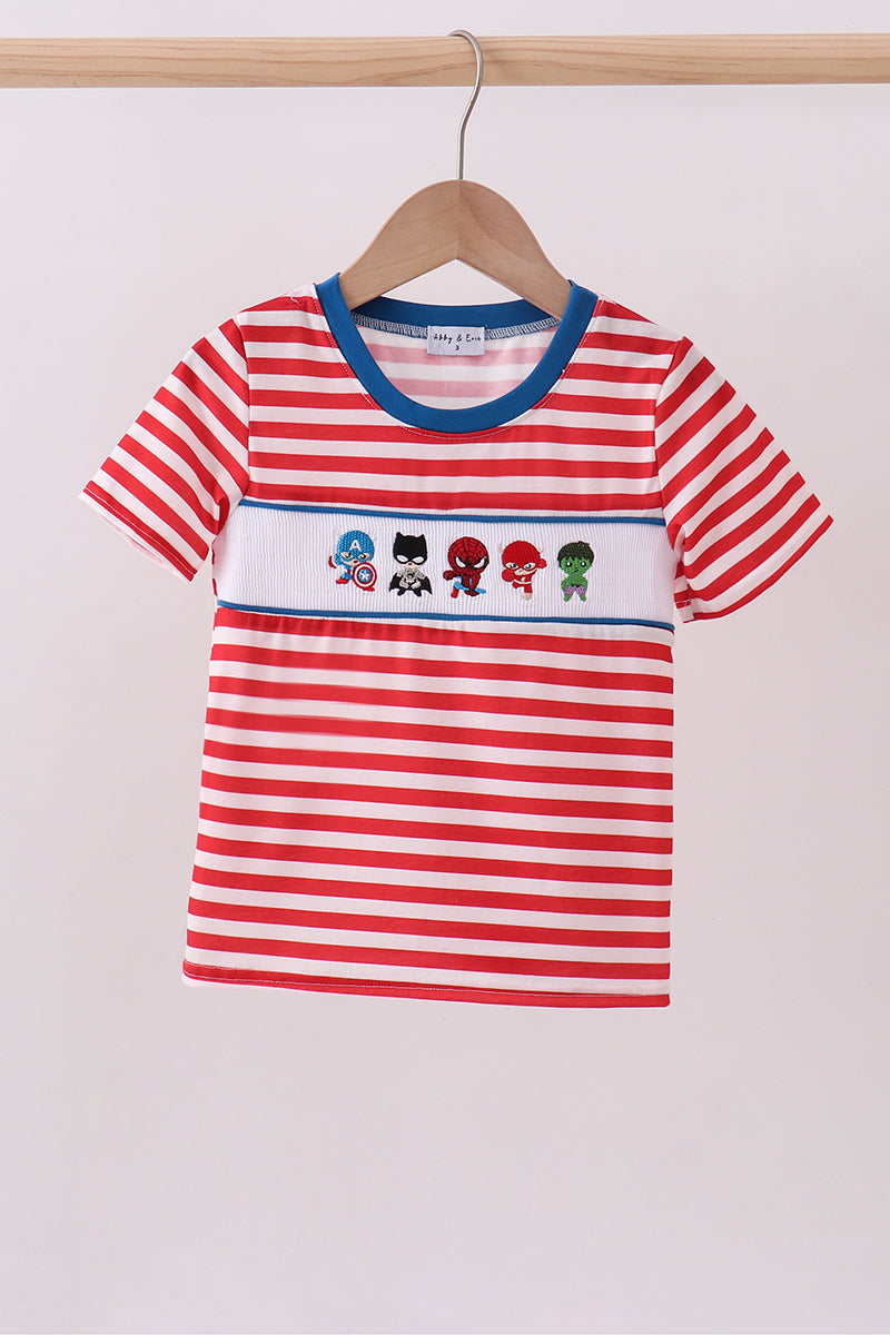 Red stripe character smocked top - Aaria Tees