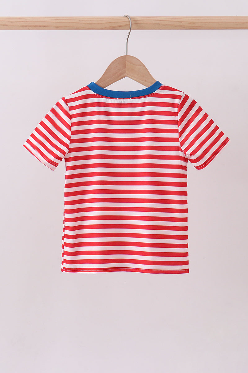 Red stripe character smocked top - Aaria Tees Aaria Tees
