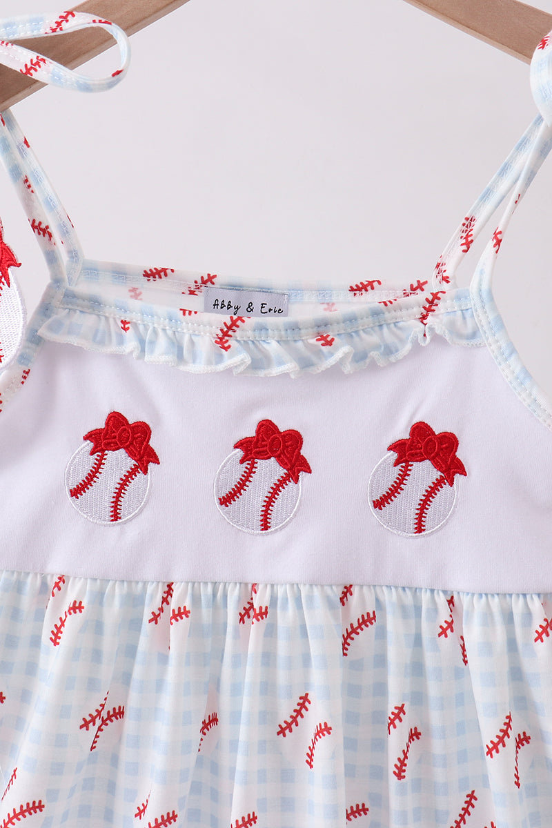 Baseball applique ruffle gingham dress - Aaria Tees Aaria Tees