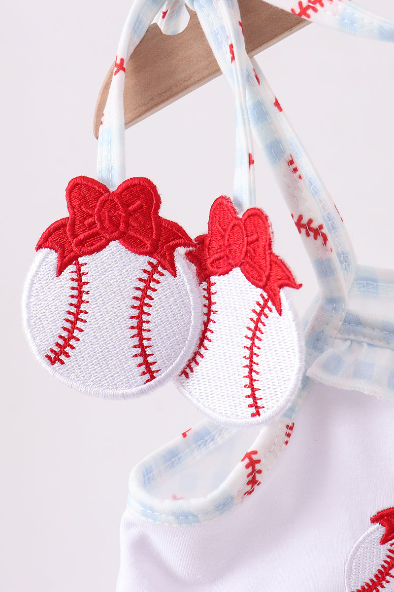 Baseball applique ruffle gingham dress - Aaria Tees Aaria Tees