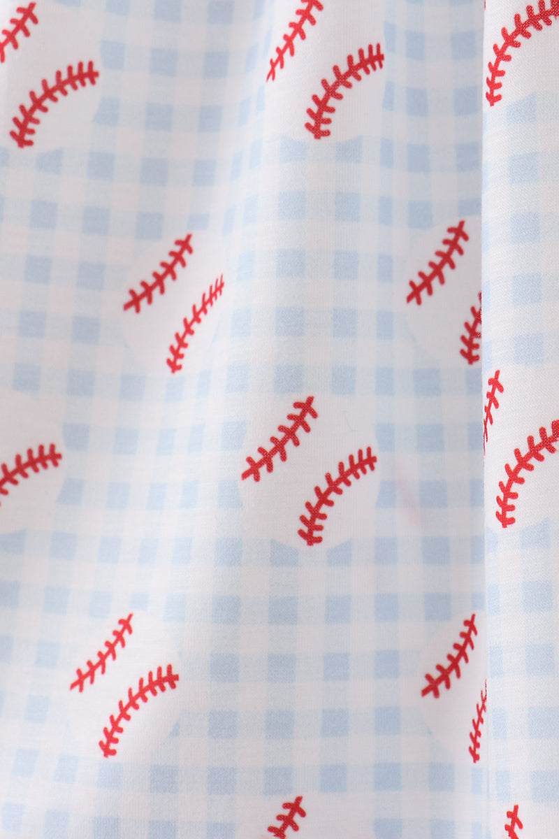 Baseball applique ruffle gingham dress - Aaria Tees Aaria Tees
