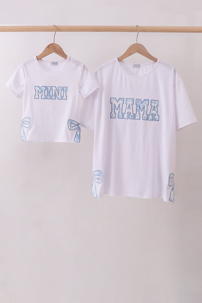 White MAMA bow applique mom&me top - Aaria Tees Aaria Tees