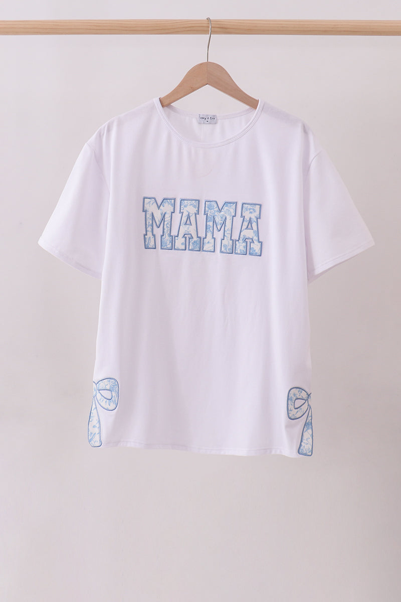 White MAMA bow applique mom&me top - Aaria Tees Aaria Tees