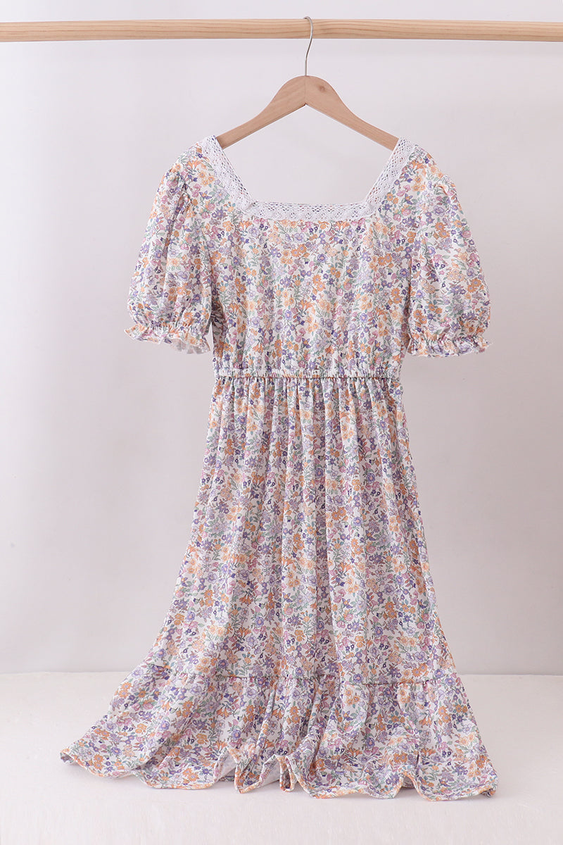 Purple floral lace women dress - Aaria Tees
