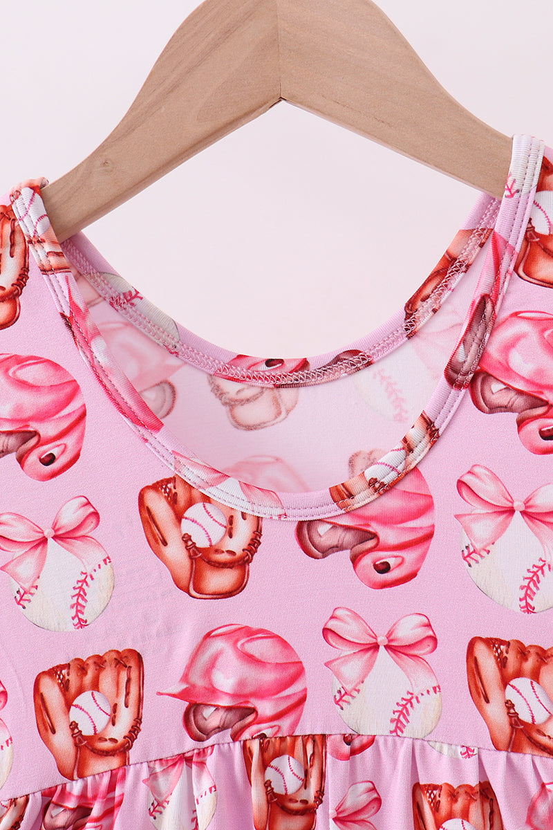 Pink bow baseball bamboo jumpsuit - Aaria Tees Aaria Tees