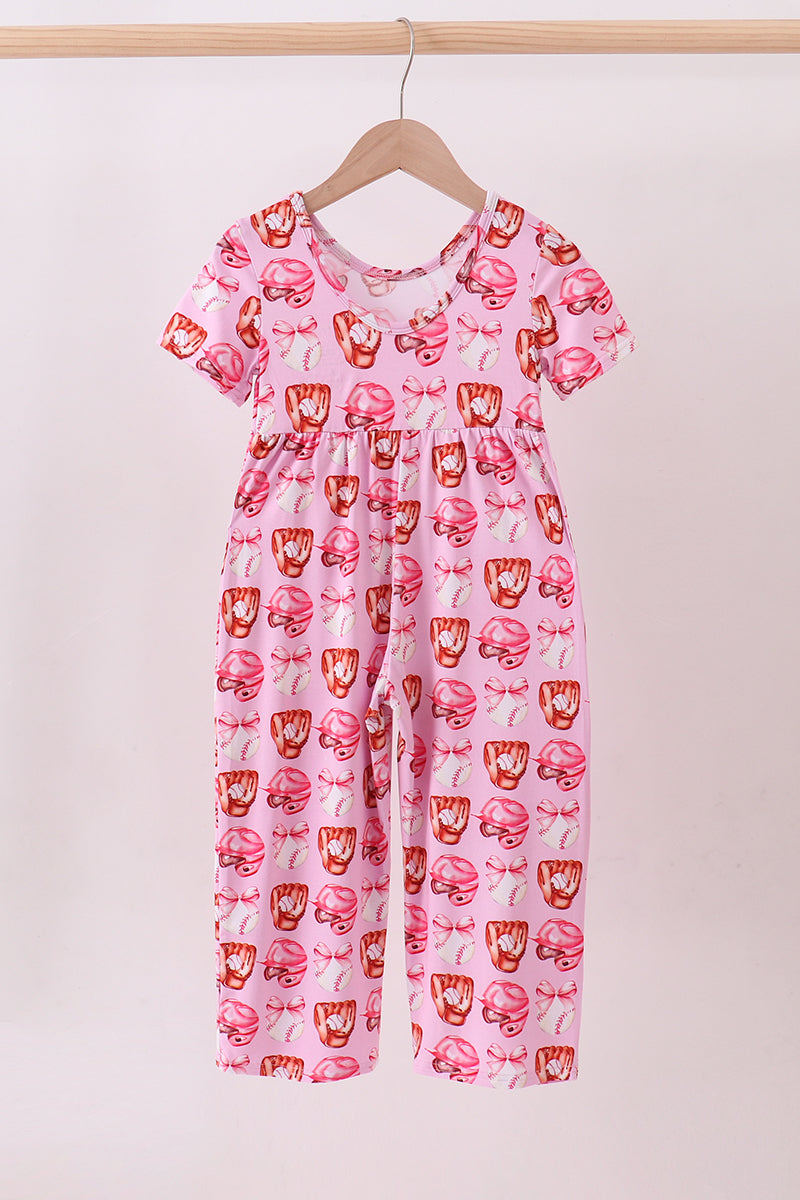 Pink bow baseball bamboo jumpsuit - Aaria Tees Aaria Tees