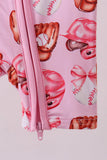 Pink bow baseball bamboo romper - Aaria Tees Aaria Tees