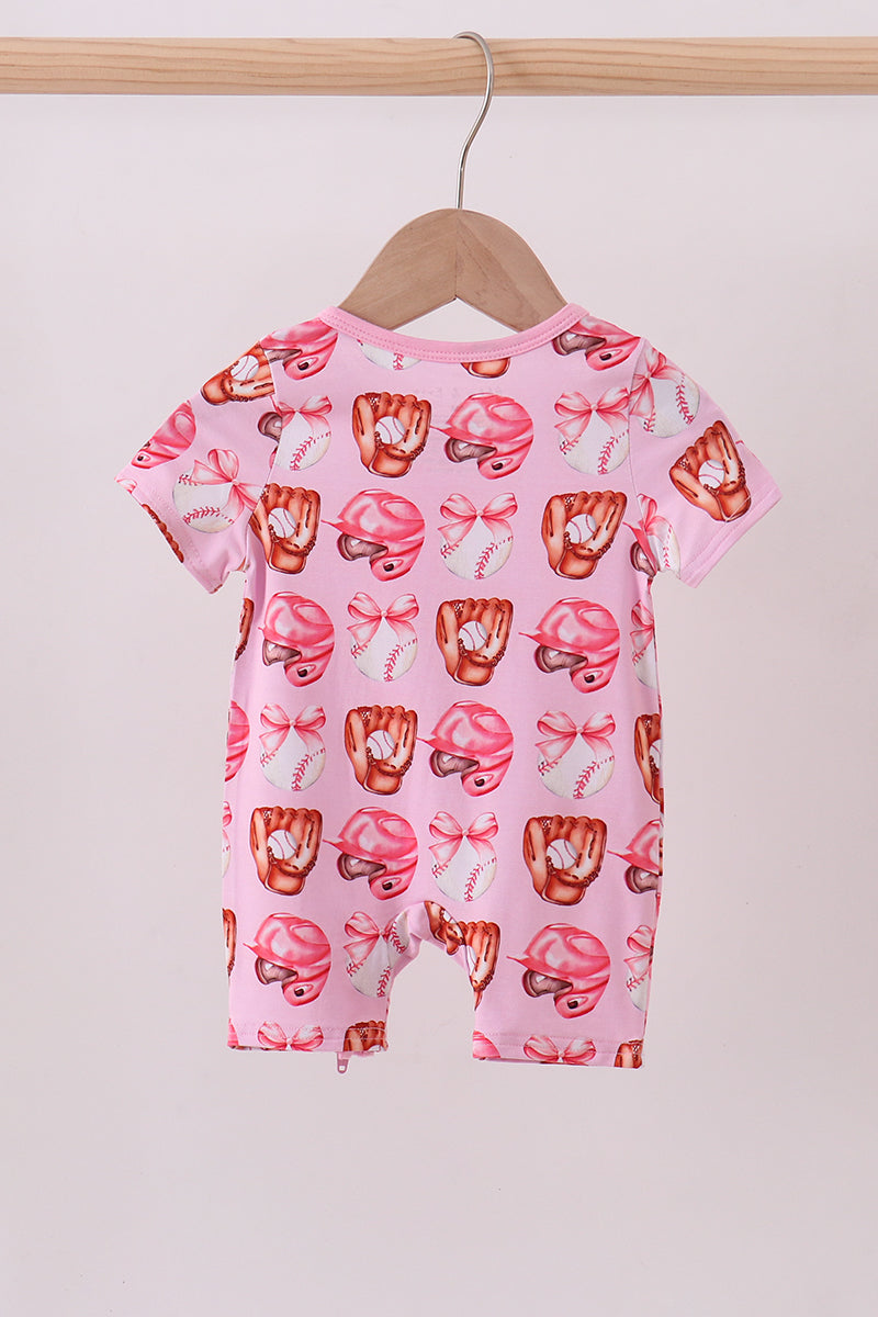 Pink bow baseball bamboo romper - Aaria Tees Aaria Tees