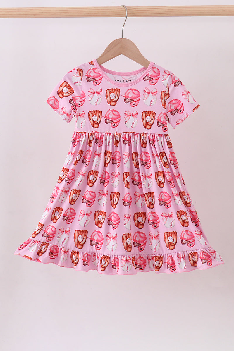 Pink bow baseball bamboo dress - Aaria Tees Aaria Tees