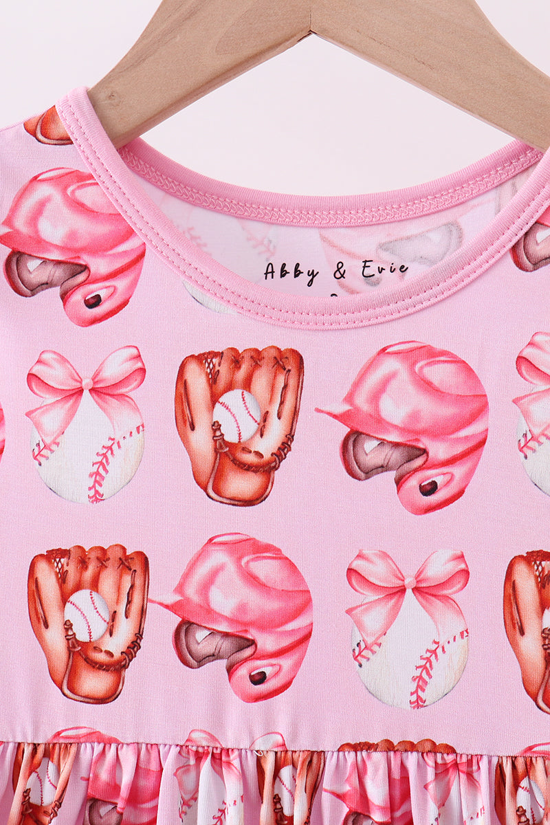 Pink bow baseball bamboo dress - Aaria Tees Aaria Tees