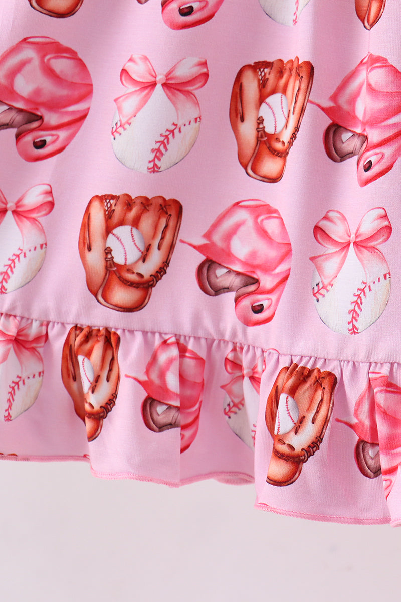 Pink bow baseball bamboo dress - Aaria Tees Aaria Tees
