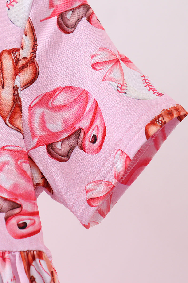 Pink bow baseball bamboo dress - Aaria Tees Aaria Tees