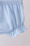 Blue cross bow embroidery ruffle gingham bloomer set - Aaria Tees Aaria Tees