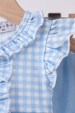 Blue cross bow embroidery ruffle gingham bloomer set - Aaria Tees Aaria Tees