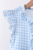 Blue cross bow embroidery ruffle gingham shorts set - Aaria Tees Aaria Tees