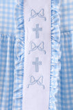 Blue cross bow embroidery ruffle gingham shorts set - Aaria Tees Aaria Tees