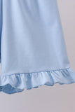 Blue cross bow embroidery ruffle gingham shorts set - Aaria Tees Aaria Tees