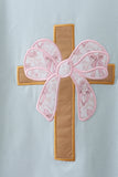 Blue bowknot cross applique top Aaria Tees