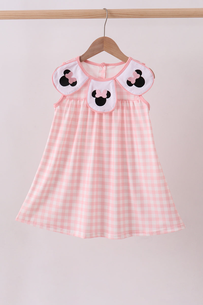 Pink character embroidery gingham dress - Aaria Tees