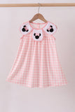 Pink character embroidery gingham dress - Aaria Tees Aaria Tees