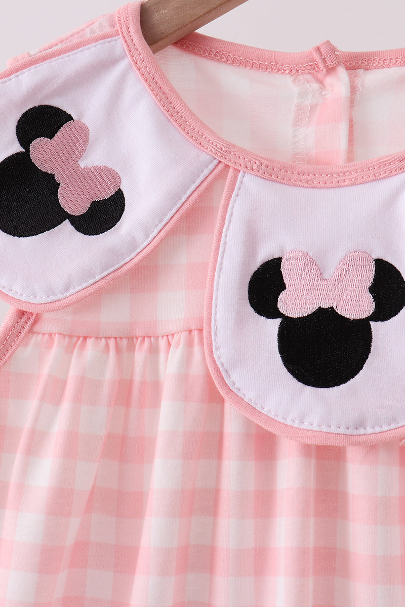 Pink character embroidery gingham dress - Aaria Tees Aaria Tees