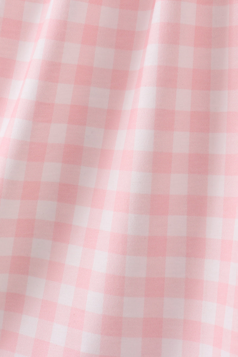 Pink character embroidery gingham dress - Aaria Tees Aaria Tees