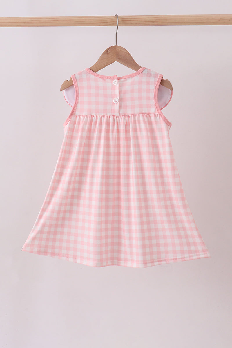 Pink character embroidery gingham dress - Aaria Tees Aaria Tees