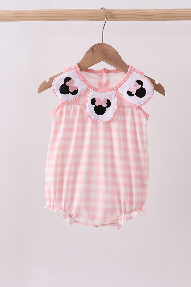 Pink character embroidery gingham bubble - Aaria Tees Aaria Tees