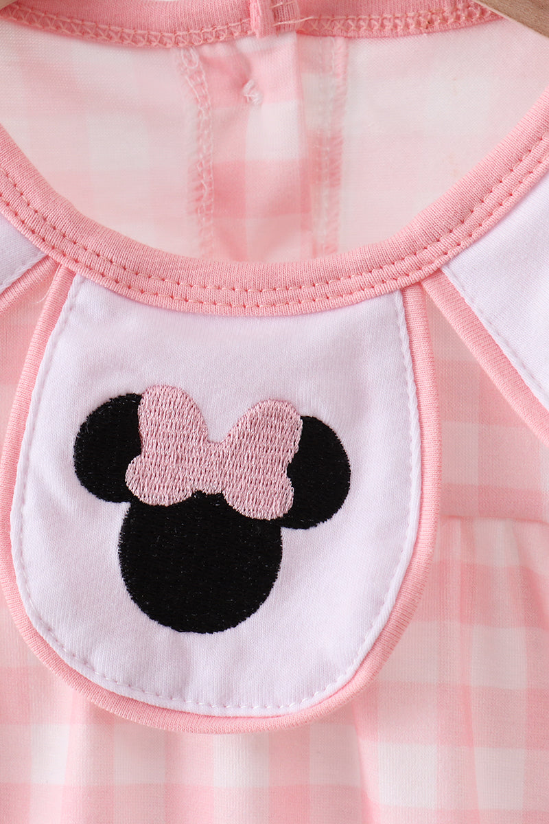 Pink character embroidery gingham bubble - Aaria Tees Aaria Tees