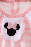 Pink character embroidery gingham bubble - Aaria Tees Aaria Tees