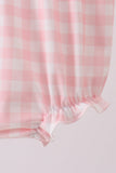 Pink character embroidery gingham bubble - Aaria Tees Aaria Tees