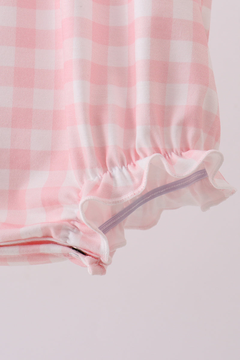 Pink character embroidery gingham bubble - Aaria Tees Aaria Tees