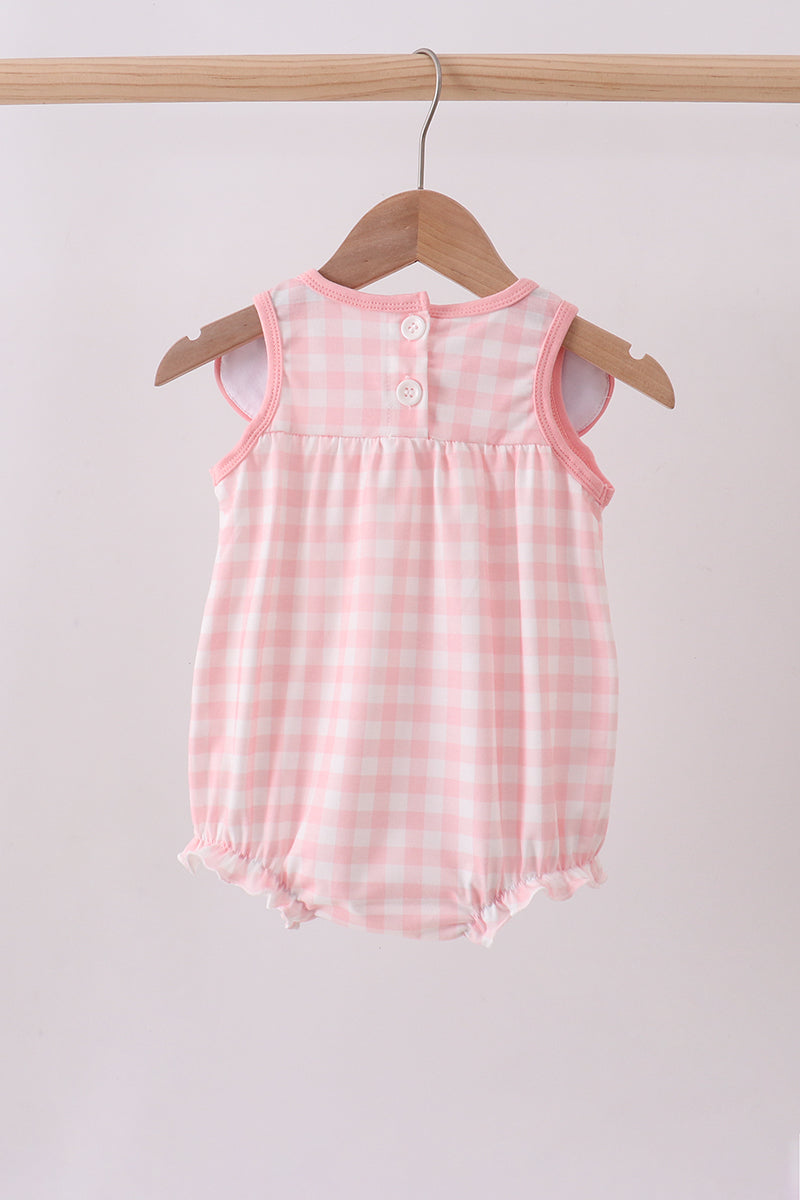 Pink character embroidery gingham bubble - Aaria Tees Aaria Tees