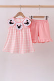 Pink character embroidery gingham bubble - Aaria Tees Aaria Tees