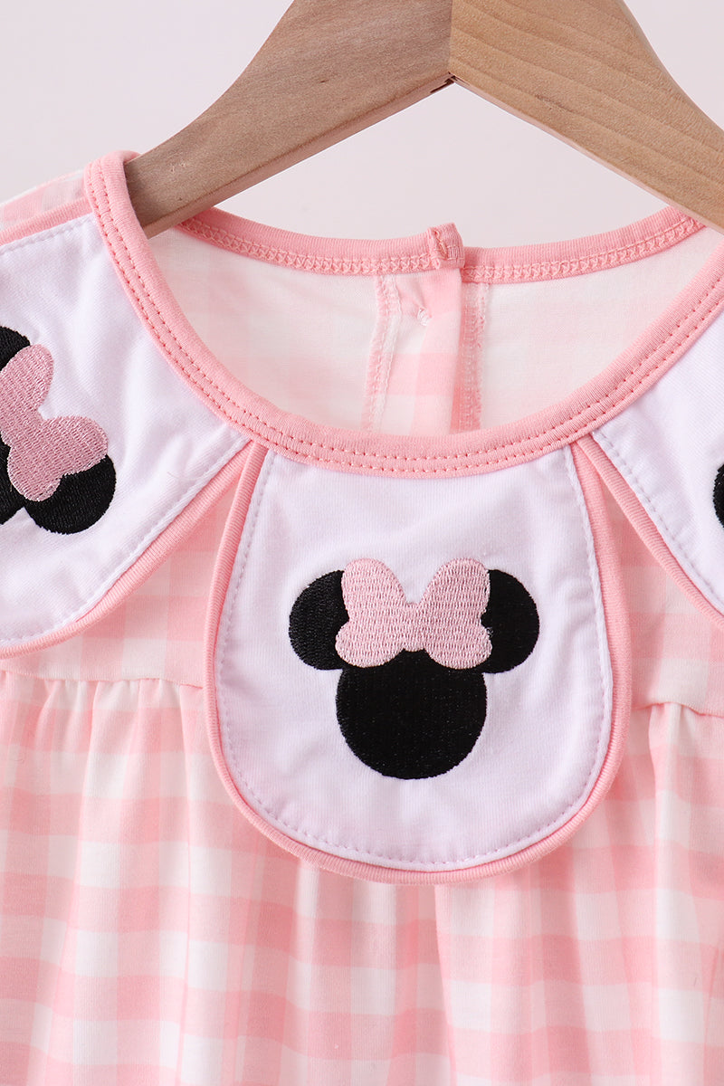 Pink character embroidery gingham bubble - Aaria Tees Aaria Tees