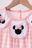 Pink character embroidery gingham bubble - Aaria Tees Aaria Tees