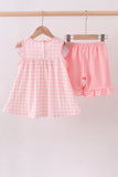 Pink character embroidery gingham bubble - Aaria Tees Aaria Tees