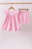 Pink big sister embroidery ruffle shorts set - Aaria Tees Aaria Tees